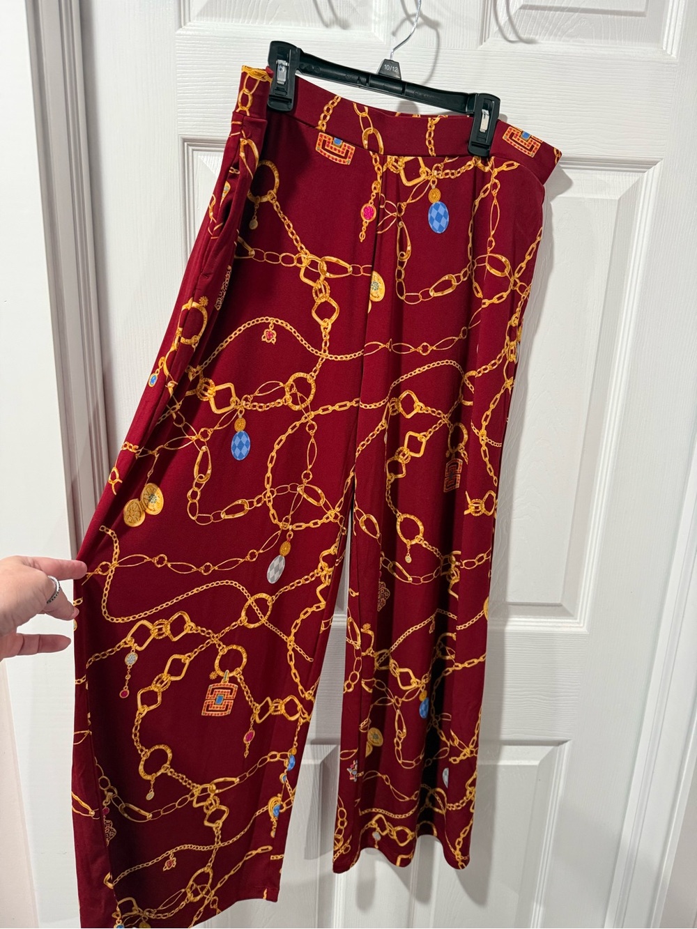Susan Graver liquid knit wide-Leg Chain Print Pants - Burgundy